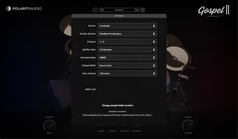 GOSPEL DRUM KIT II SETTINGS